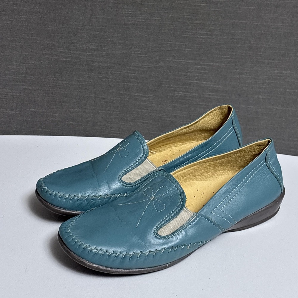 Karle Loafer Shoes 8 Blue Leather Hand Stitched Moc Slip On Comfort Comfort 25